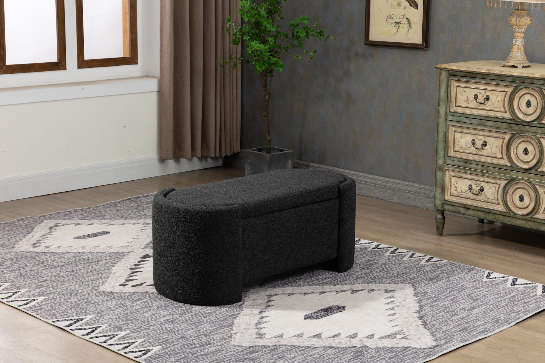 43.4'' Boucle Storage Ottoman Bench