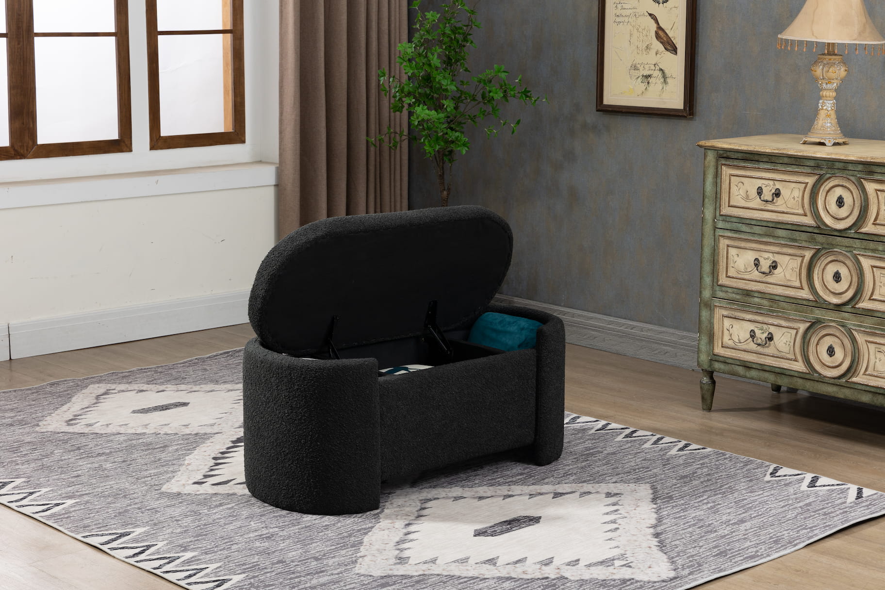 43.4'' Boucle Storage Ottoman Bench