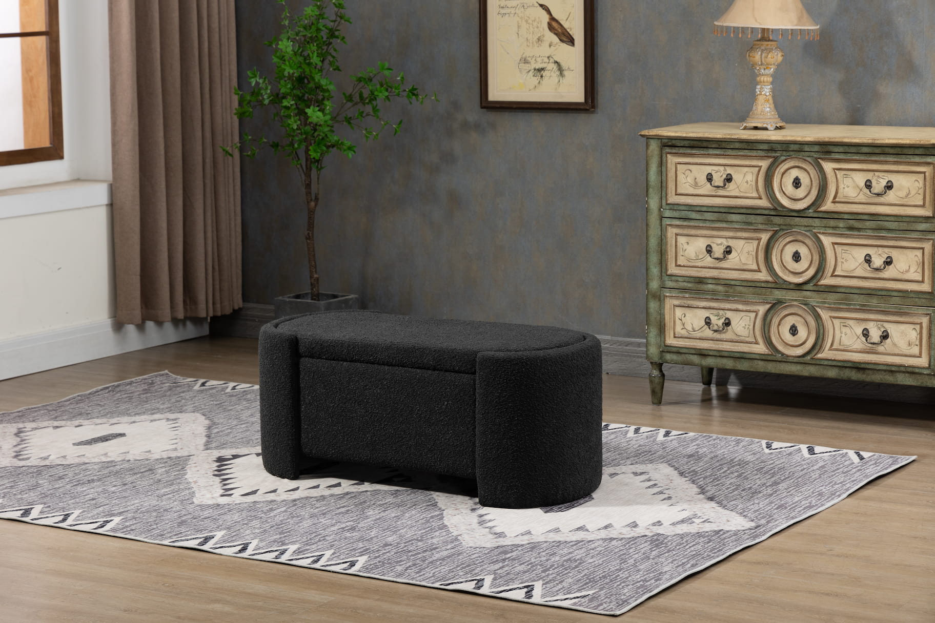 43.4'' Boucle Storage Ottoman Bench