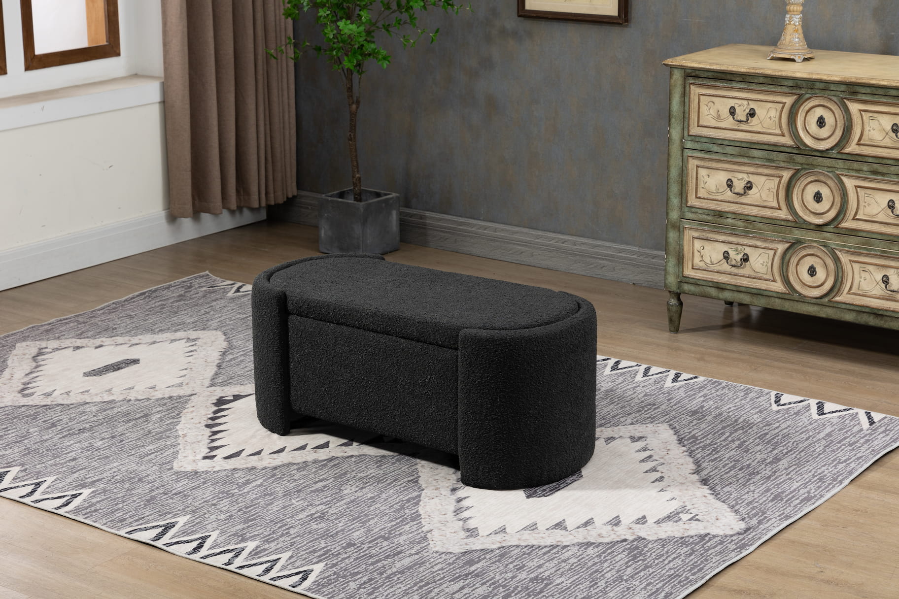 43.4'' Boucle Storage Ottoman Bench