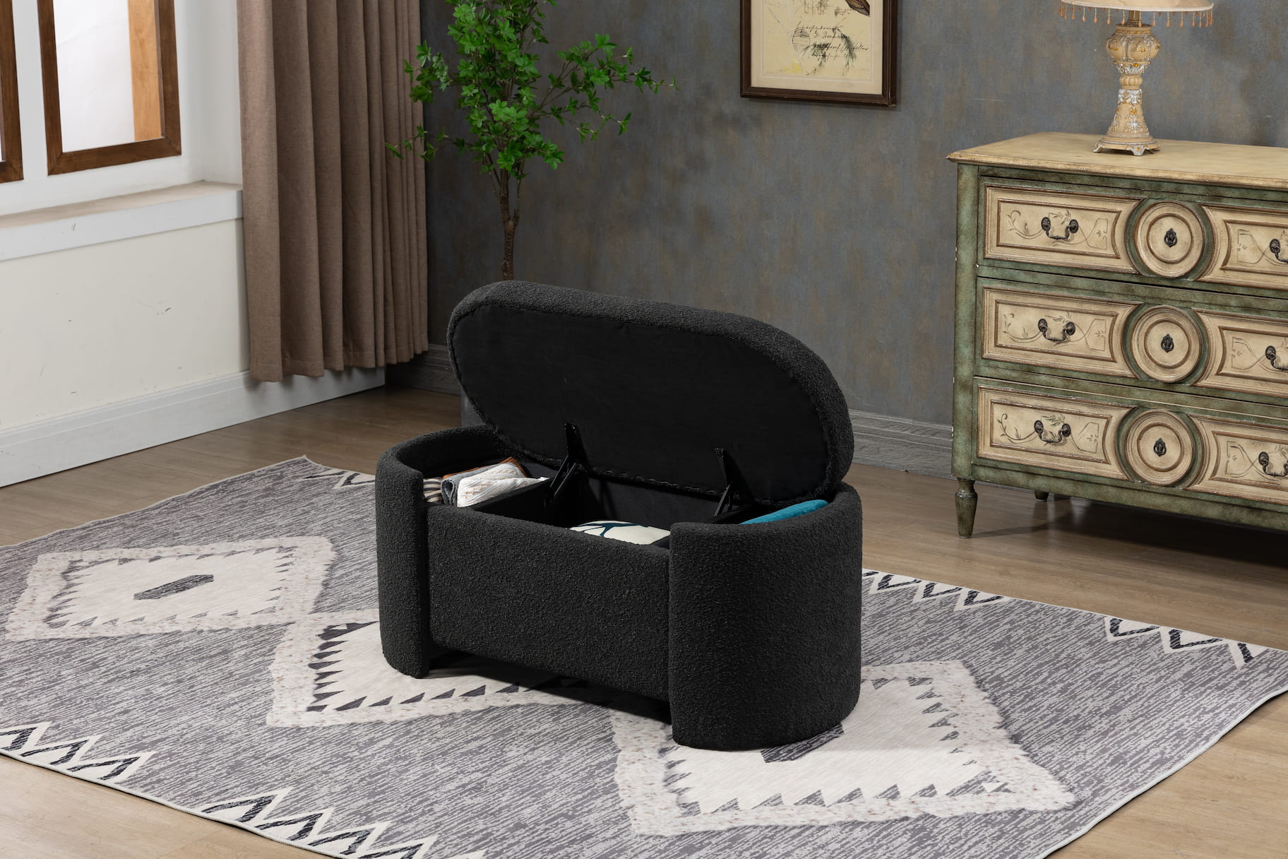 43.4'' Boucle Storage Ottoman Bench