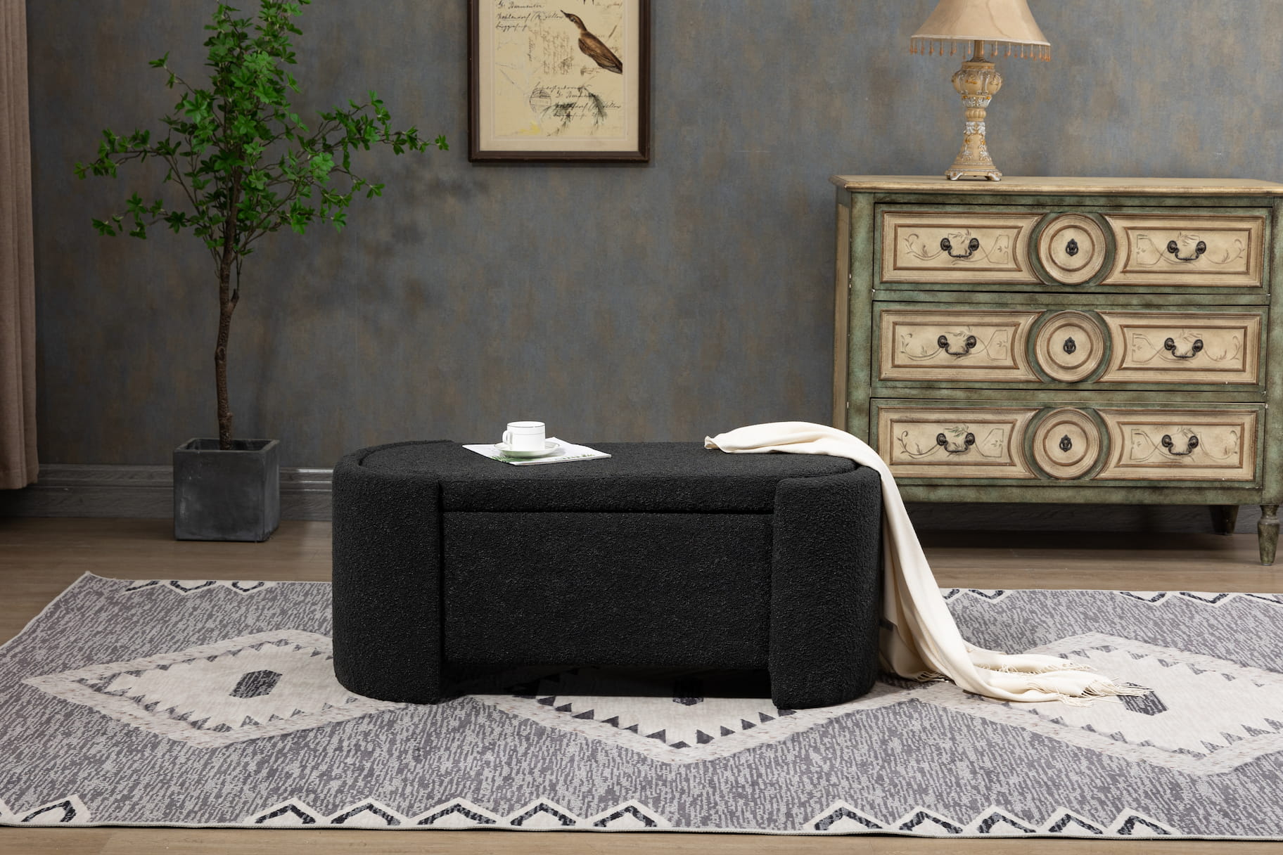 43.4'' Boucle Storage Ottoman Bench