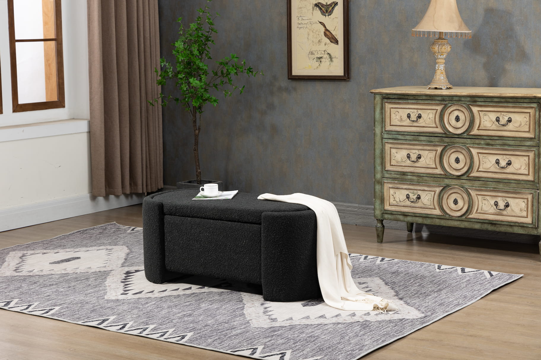 43.4'' Boucle Storage Ottoman Bench