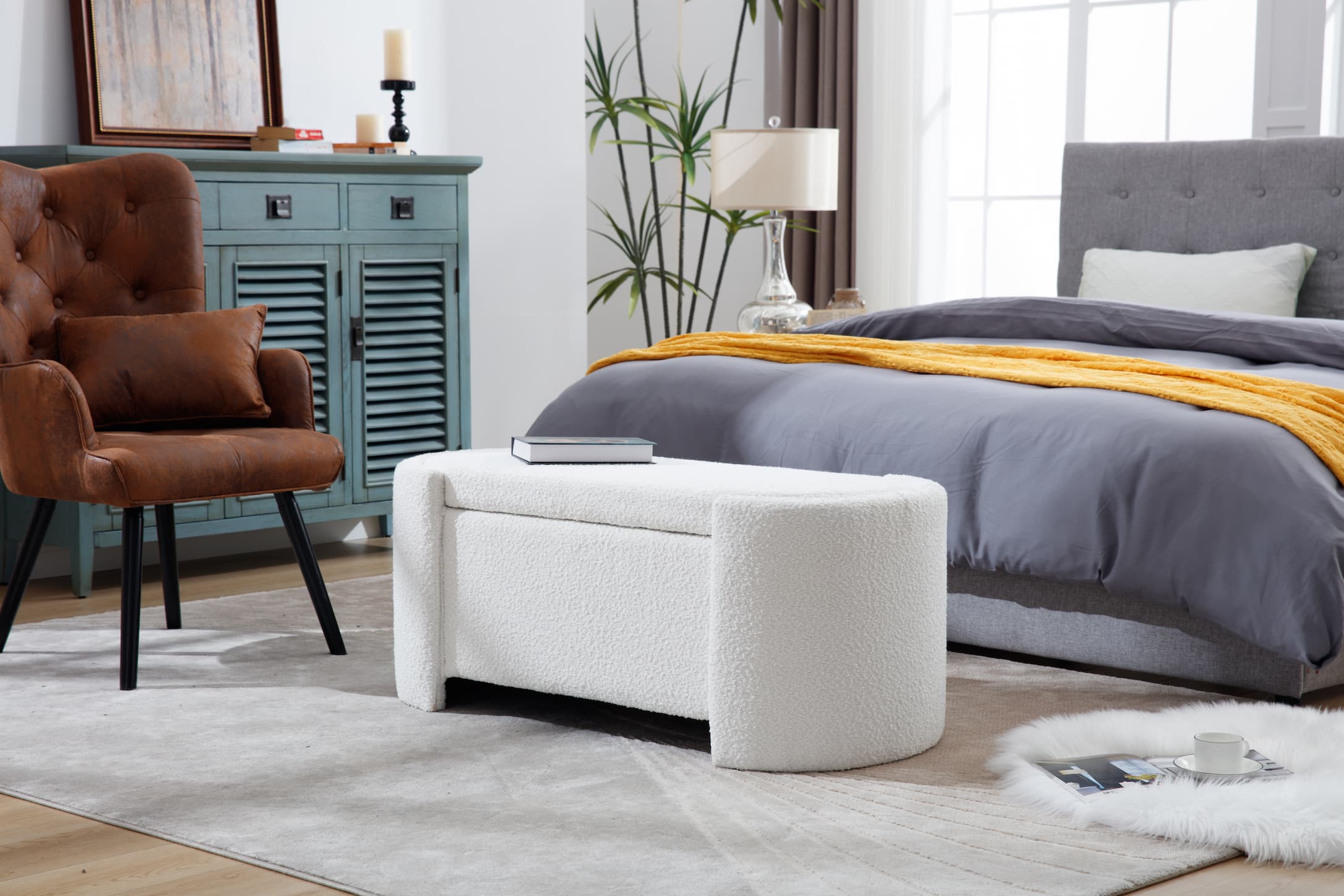 43.4'' Boucle Storage Ottoman Bench