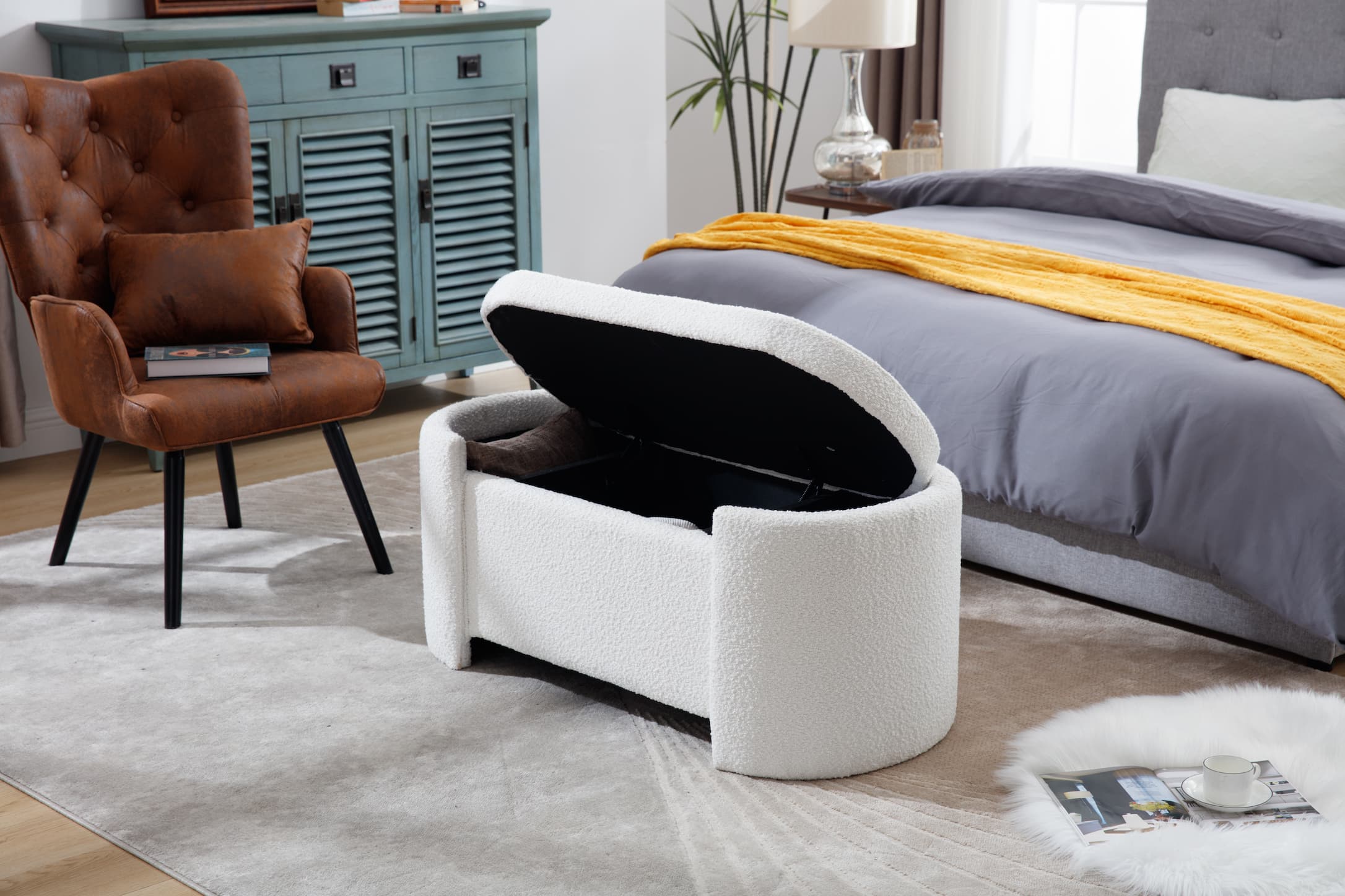 43.4'' Boucle Storage Ottoman Bench