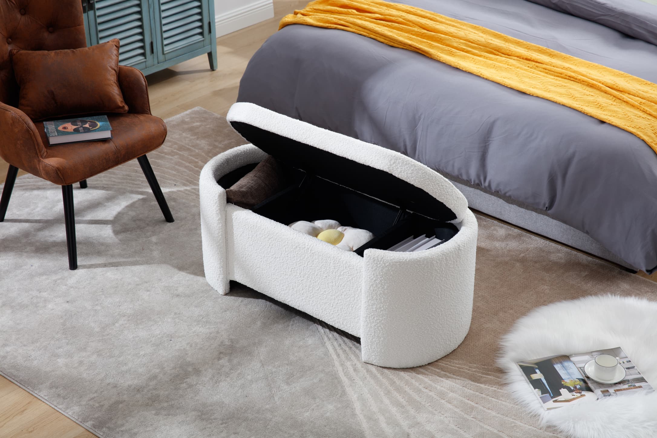 43.4'' Boucle Storage Ottoman Bench