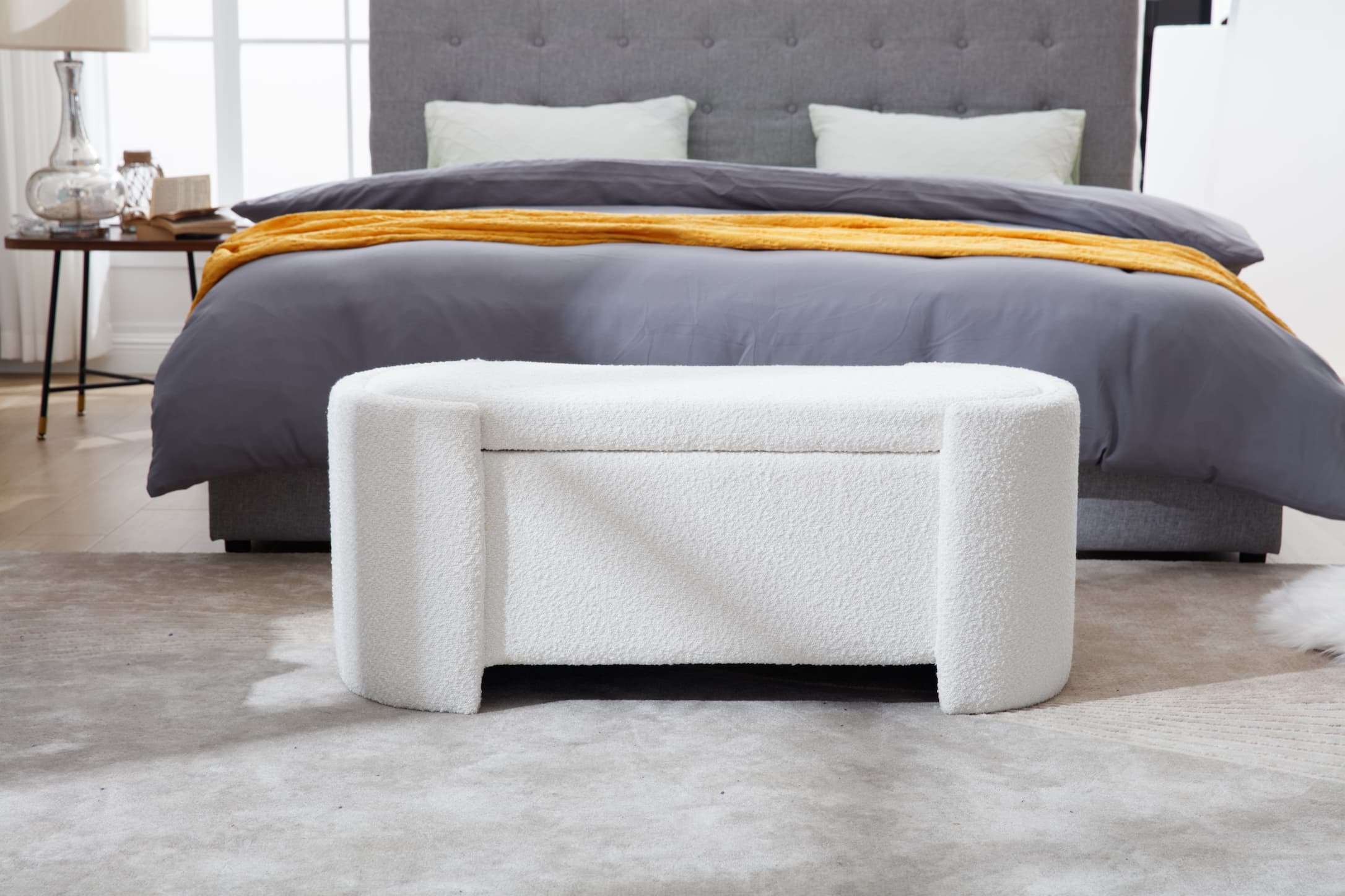 43.4'' Boucle Storage Ottoman Bench