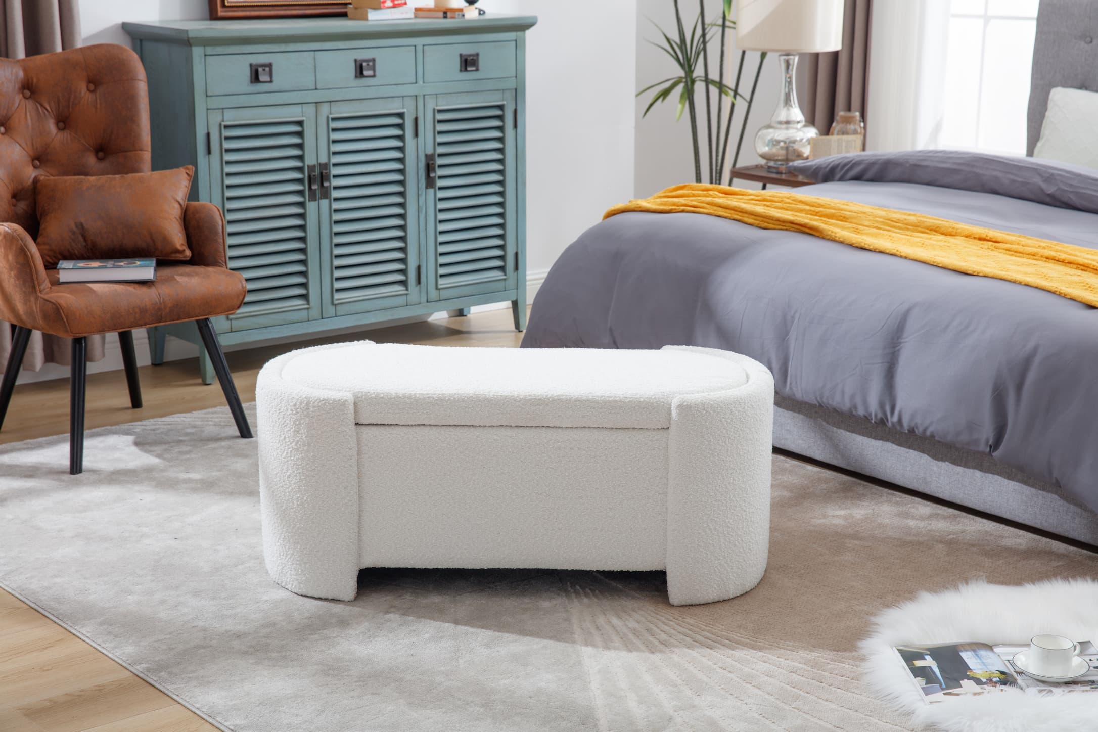 43.4'' Boucle Storage Ottoman Bench